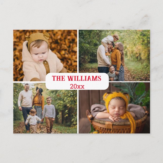 elegant minimal red script 4 photos holiday  postcard (Front)