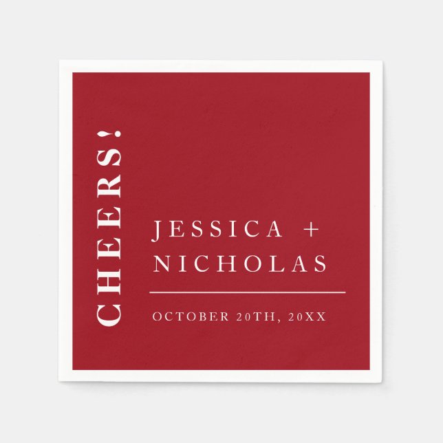 Elegant Minimal Red & White Modern Wedding Napkin (Front)