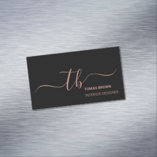 Elegant minimal rose gold black monogram initials 	Magnetic business card