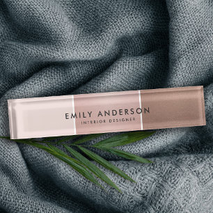 ELEGANT MINIMAL ROSE GOLD BLUSH PINK COPPER STRIPS NAMEPLATE