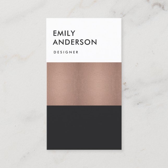 ELEGANT MINIMAL ROSE GOLD COPPER BLACK STRIPS BUSINESS CARD (Front)