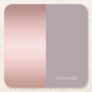 Elegant & minimal rose gold & purple colour block square paper coaster
