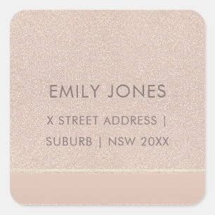 ELEGANT MINIMAL ROSE GOLD SHIMMER ADDRESS SQUARE STICKER