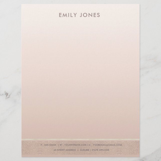 ELEGANT MINIMAL ROSE GOLD SHIMMER PERSONALIZED LETTERHEAD (Front)