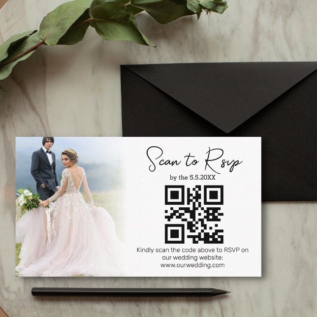 elegant minimal rsvp qr code wedding photo enclosure card (Creator Uploaded)