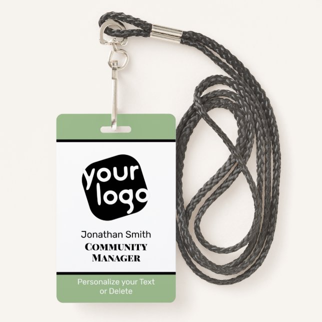   Elegant Minimal Sage Green Custom Staff ID Badge (Front with Lanyard)