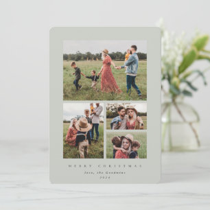 Elegant Minimal Sage Green Frame 4 Photo Holiday Card