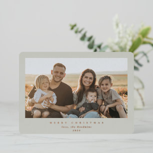 Elegant Minimal Sage Green Frame Single Photo Foil Holiday Card