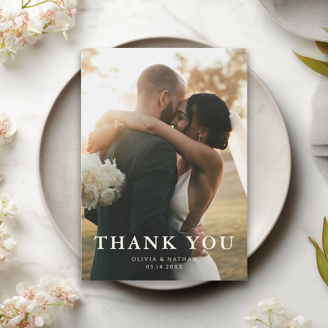 Elegant Minimal Sage Green Photo Wedding Thank You Card (Creator Uploaded)