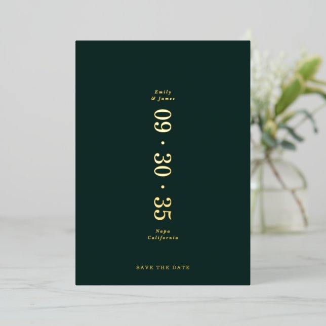 Elegant Minimal Save the Date Emerald Green  (Standing Front)