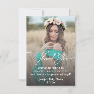 elegant minimal script baby shower faded photo thank you card