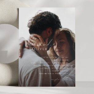 Elegant Minimal Script   Black Faded Photo Wedding Invitation