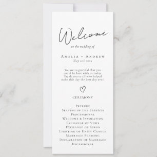 Elegant Minimal Script Black White Wedding Program
