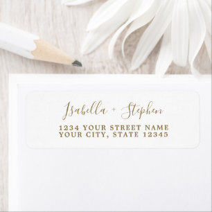 Elegant Minimal Script Gold White Return Address   Label