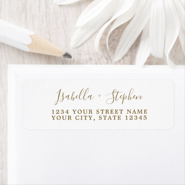 Elegant Minimal Script Gold White Return Address   Label (Insitu)