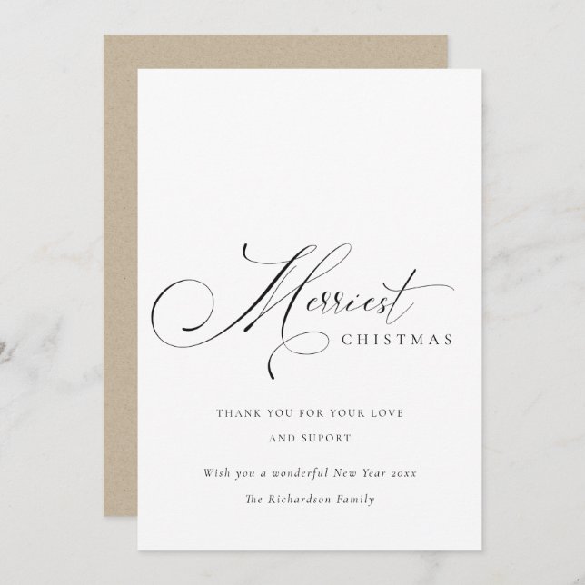 Elegant Minimal Script Merriest Christmas Greeting Holiday Card (Front/Back)