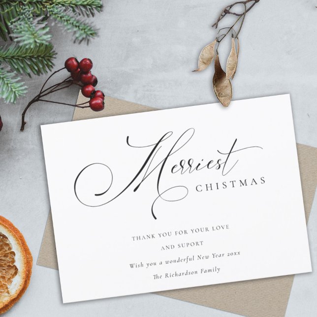 Elegant Minimal Script Merriest Christmas Greeting Holiday Card (Creator Uploaded)