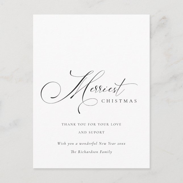 Elegant Minimal Script Merriest Christmas Greeting Postcard (Front)