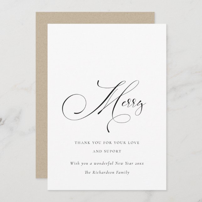 Elegant Minimal Script Merry Christmas Greeting Holiday Card (Front/Back)