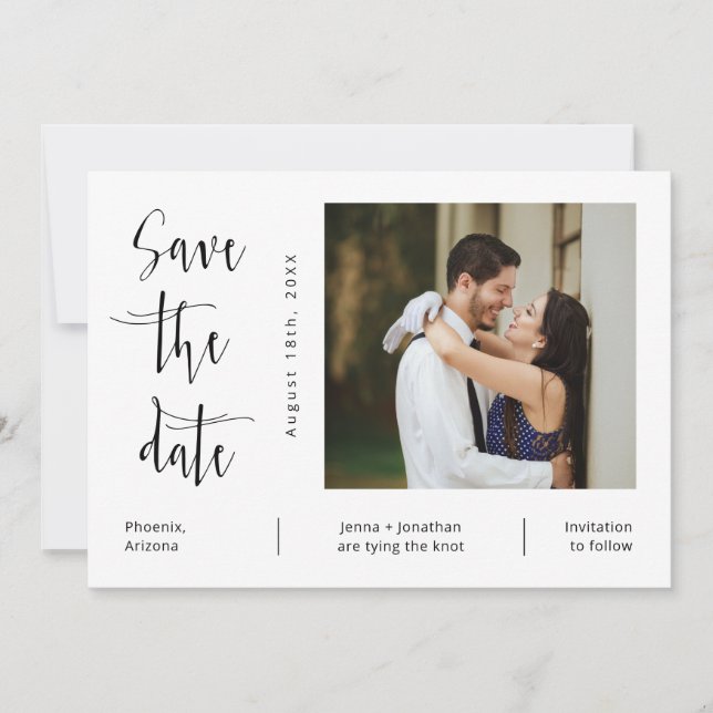 Elegant Minimal Script QR Code Photo Save the Date Invitation (Front)