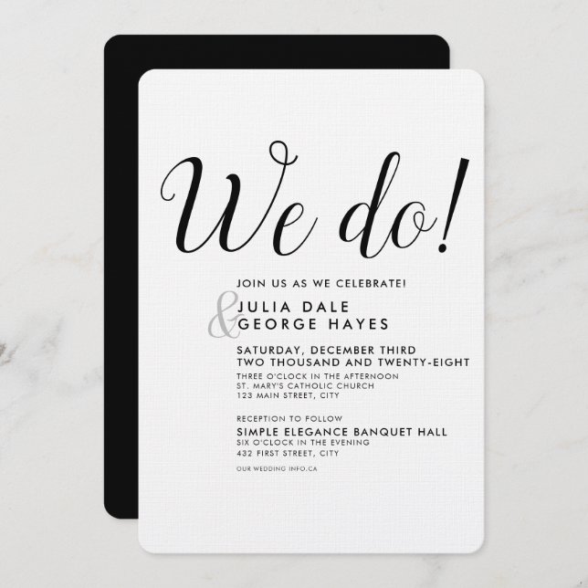 Elegant Minimal Script WE DO Wedding I Invitation (Front/Back)