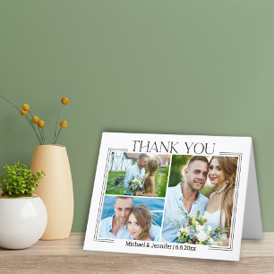 elegant minimal script wedding 3 photos collage  thank you card