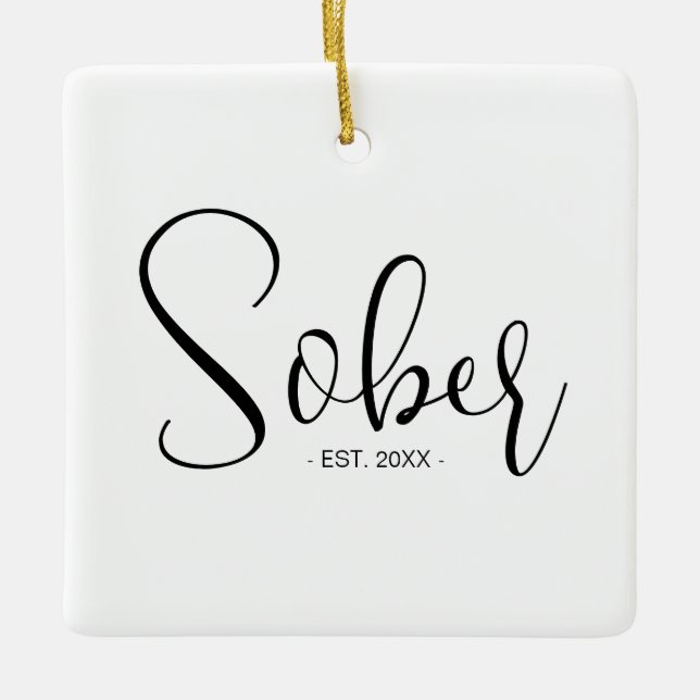 Elegant Minimal Sober Date Keepsake  Ceramic Ornament (Front)