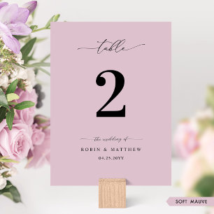 Elegant, Minimal Soft Mauve Wedding Table Number