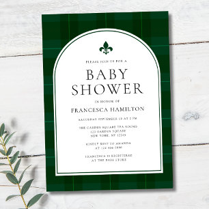 Elegant Minimal Tartan Green Boy Baby Shower Invitation