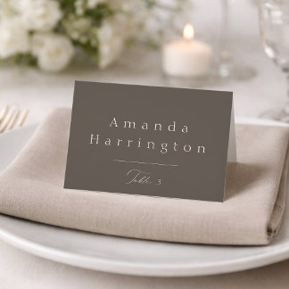 Elegant Minimal Taupe Wedding Place Card 