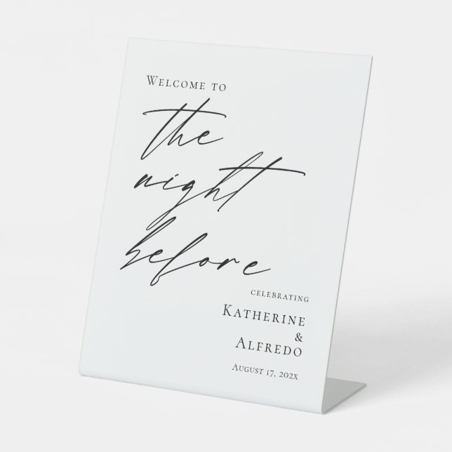 Elegant minimal The Night Before Rehearsal welcome Pedestal Sign (Front)