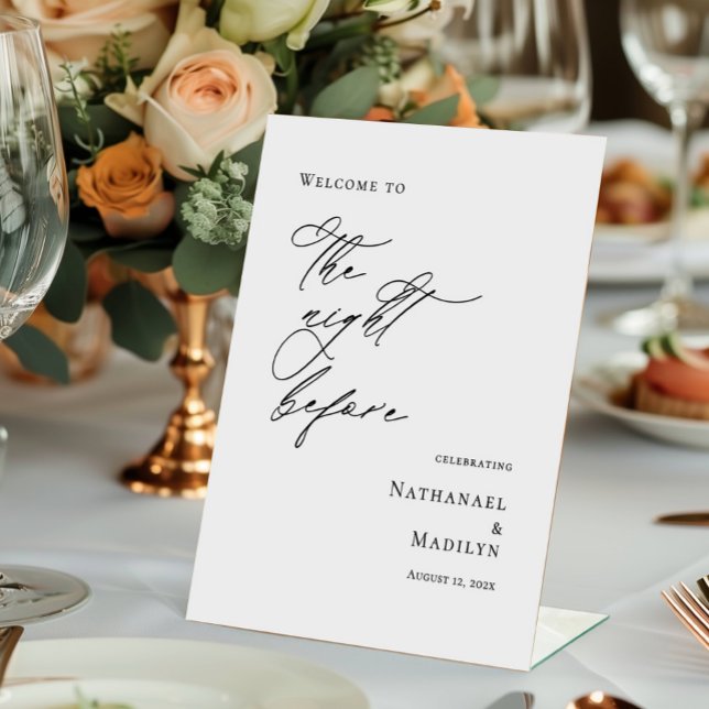 Elegant minimal The Night Before Rehearsal welcome Pedestal Sign (Creator Uploaded)