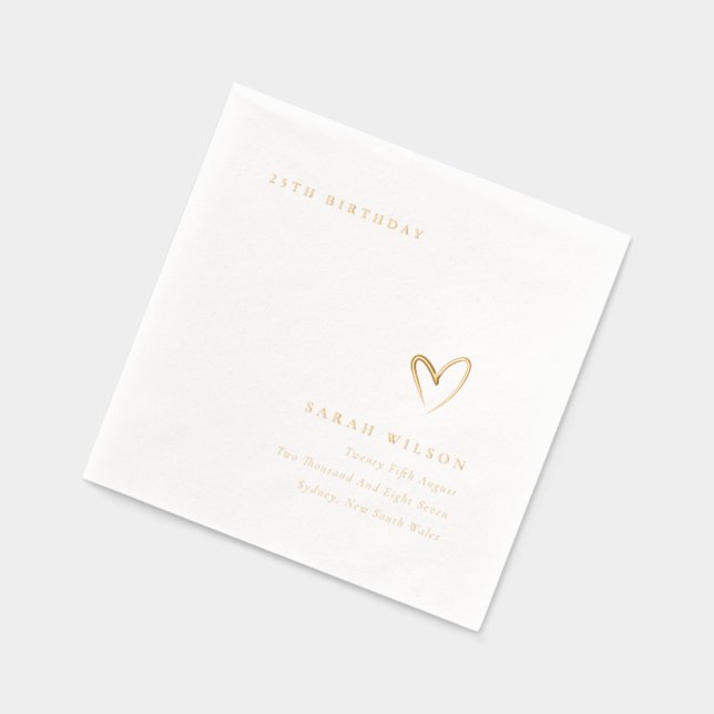 Elegant Minimal Topography Heart Birthday Foil Napkins (Left)