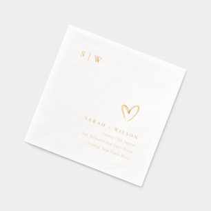 Elegant Minimal Topography Heart Monogram Wedding Foil Napkins