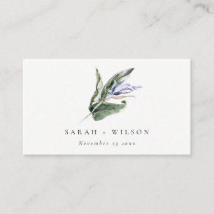 Elegant Minimal Tropical Blue Leafy Floral Wedding Place Card