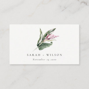 Elegant Minimal Tropical Pink Leafy Floral Wedding Place Card