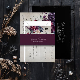 Elegant Minimal Typography Maroon Wedding  Invitation Belly Band