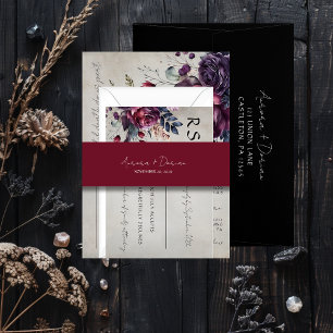 Elegant Minimal Typography Red Wedding Invitation Belly Band