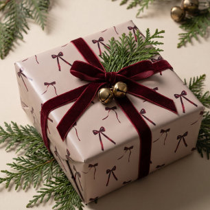 Elegant Minimal Watercolor Red christmas bow Wrapping Paper