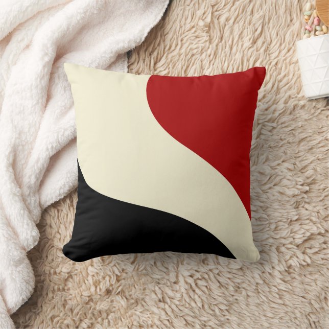 Elegant minimal wave in Red, Black, and Cream Cushion (Blanket)