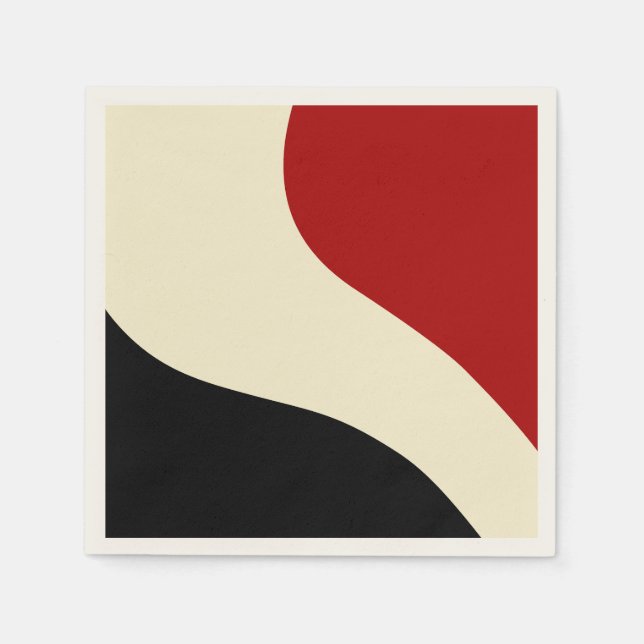 Elegant minimal wave in Red, Black, and Cream Napkin (Front)