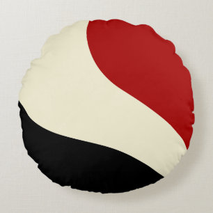 Elegant minimal wave in Red, Black, and Cream Round Cushion