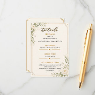 Elegant Minimal Wedding Details Card Gold Floral