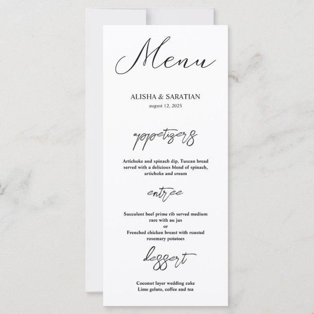 Elegant Minimal Wedding Menu Cards (Front)