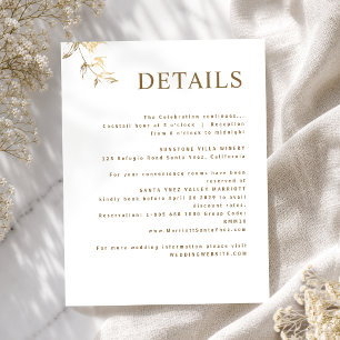 Elegant, Minimal White and Gold Wedding Details Enclosure Card