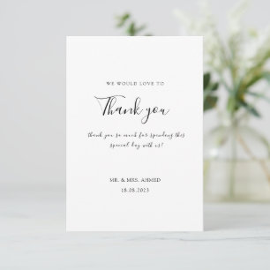 Elegant Minimal White Black Stylish Muslim Wedding Thank You Card