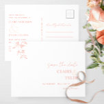 Elegant Minimal White Blush Pink and Peach Wedding Postcard<br><div class="desc">Announce your wedding date with this elegant wedding save-the-date postcard. Elegant and simple design with modern block and handwritten Script typography throughout. Blush pink, peach and white design with delicate hand-drawn watercolor botanical detail in blush pink, and peach hues. Back divided with an area for your full wedding details and...</div>