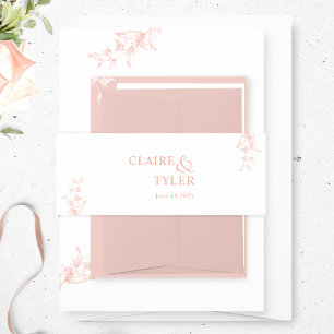 Elegant, Minimal White, Blush Pink, Peach Wedding Invitation Belly Band