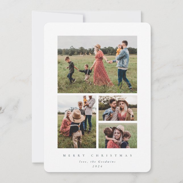 Elegant Minimal White Frame 4 Photo Holiday Card (Front)