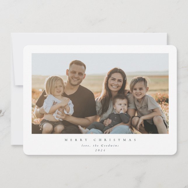 Elegant Minimal White Frame Single Photo Holiday Card (Front)